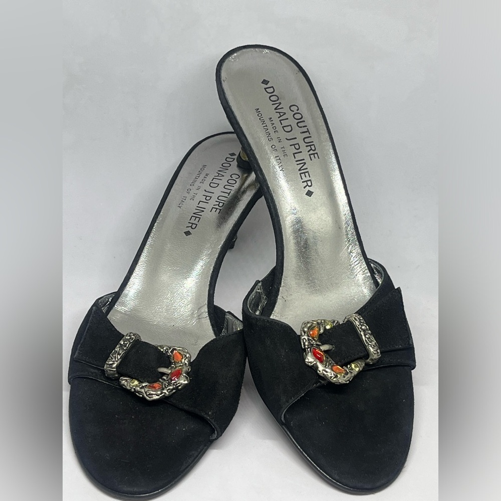 Donald J. Pliner Black Slide Sandals with RHINESTONES Embellished Buckle SIZE 9M
